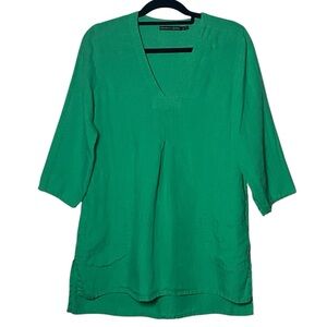 Gudrun Sjoden Linen Tunic Dress Women’s XS Green 3/4 Sleeve Minimalist Boho
